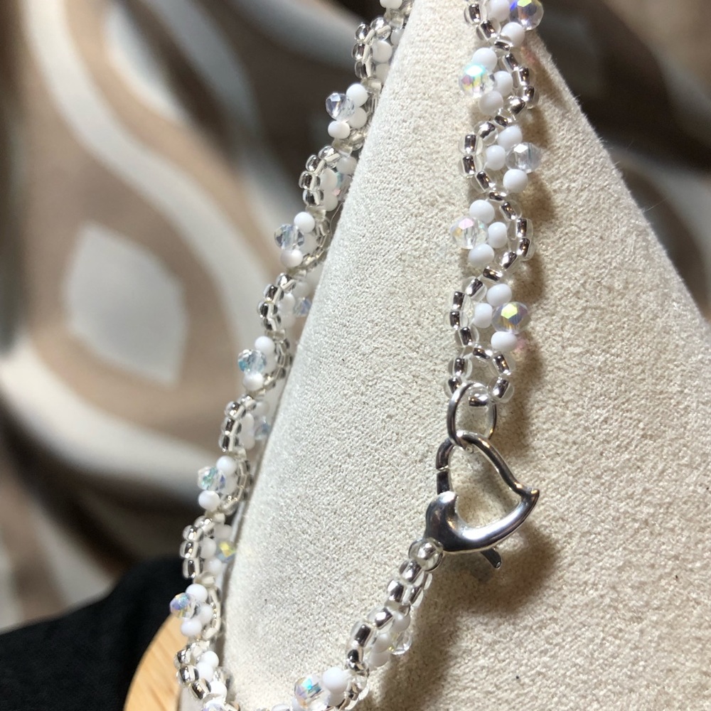 Silver Crystal Sparkle White Beaded Bracelet Fashion minimalist NEW - Picture 5 of 8